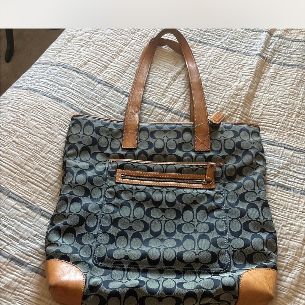 Coach Blue and Tan Signature Tote